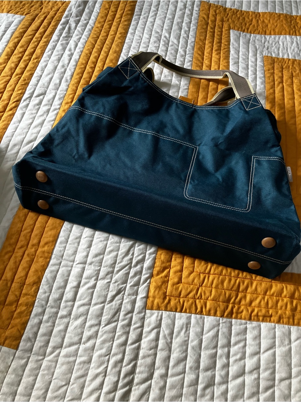 RARE Orla Kiely Teal Canvas Tote with Tan Handles